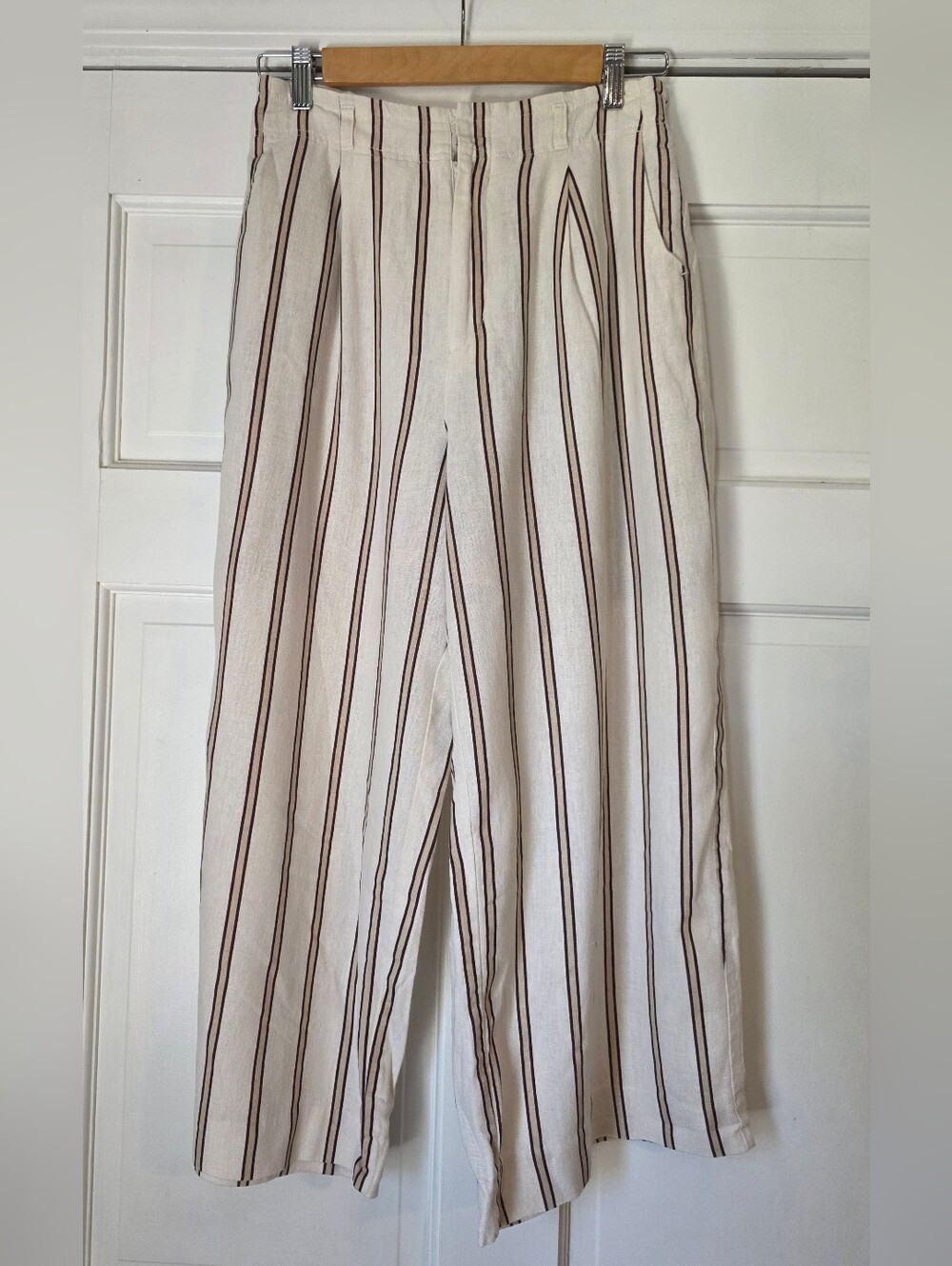 White And Blush Striped Linen Blend Pants